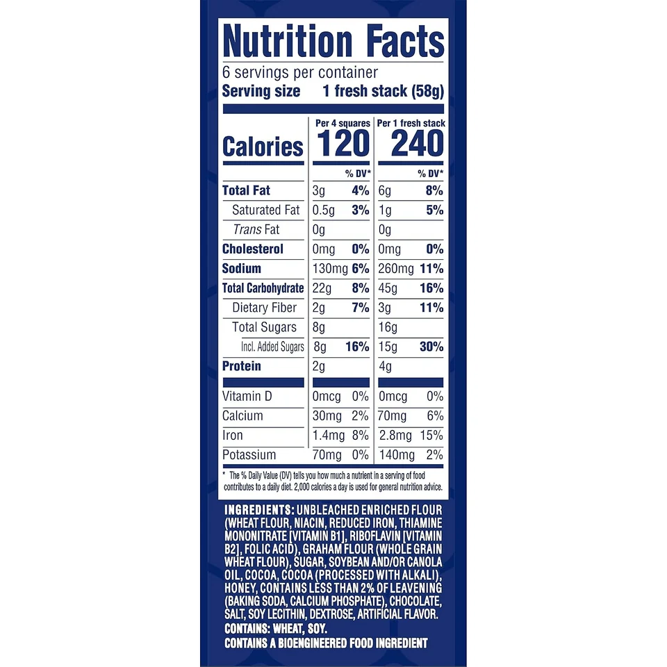 Honey Maid Chocolate Fresh Stacks, Nutrition Facts and ingredients panel